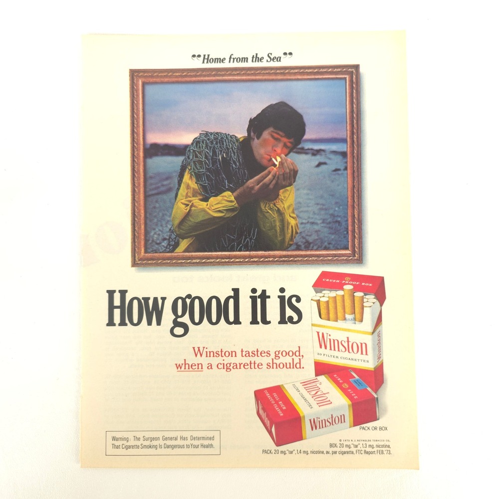 Winston Cigarettes Print Ad Home from the Sea Fisherman Vintage Tobacco Decor